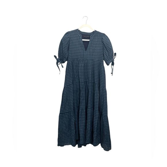 ENGLISH FACTORY Gingham Tiered Midi Dress with Bow Tie Sleeves in blue - Picture 5 of 8